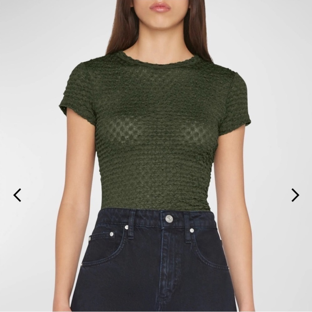 Frame Lace Tee | Olive Green Textured Women's Top